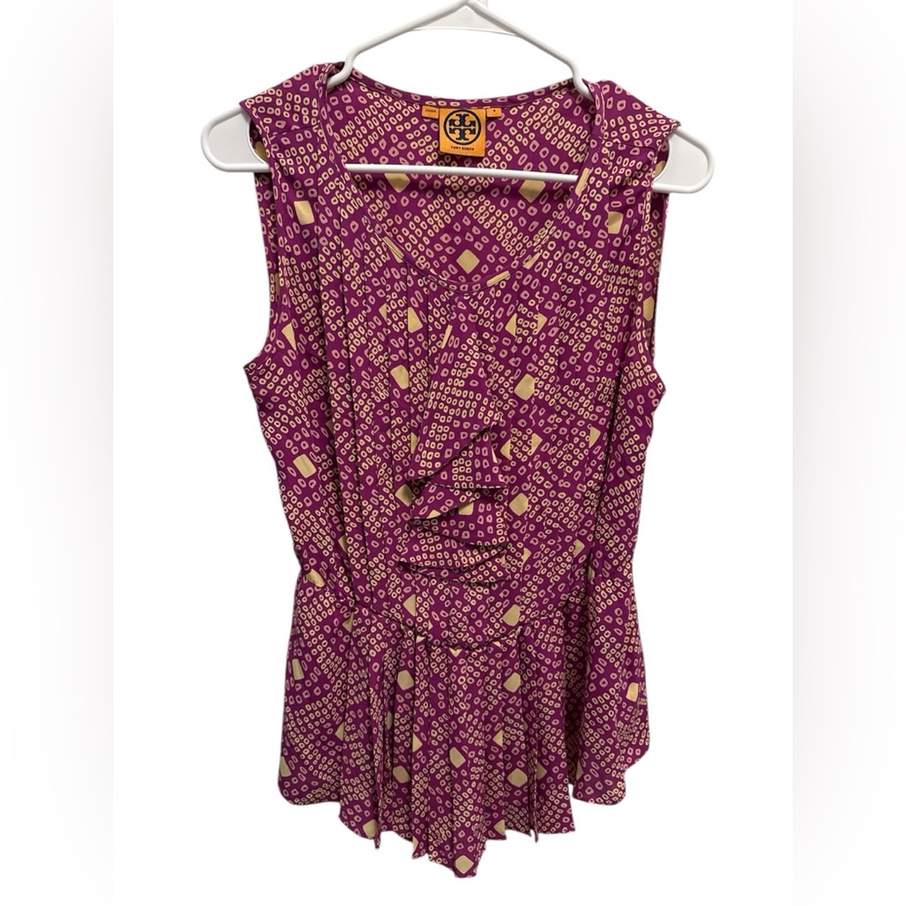 Tory Burch Magenta and Beige Sleeveless Blouse